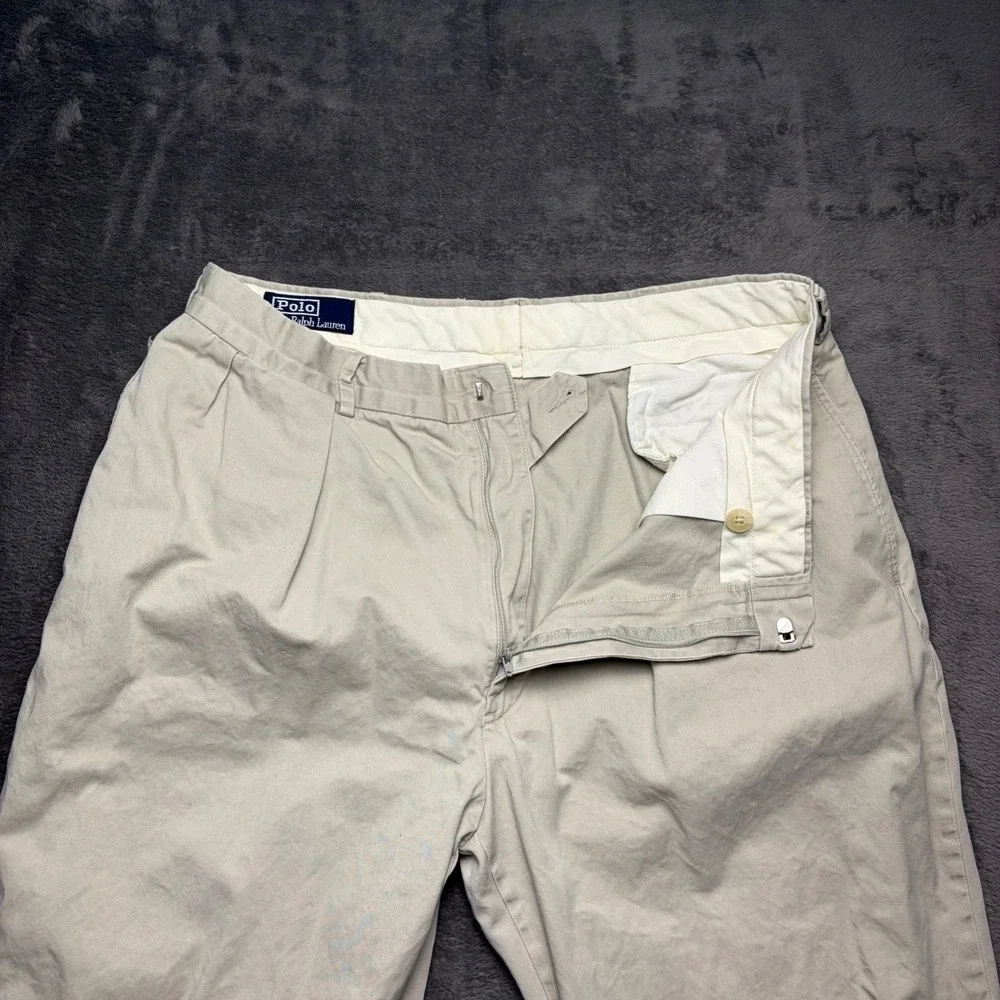 Vintage Polo Ralph‎ Lauren Pants Mens 36 Tan Khaki Pleated Cuffed Chino Trousers